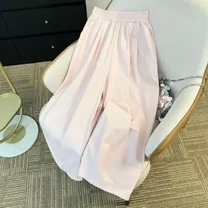Quần thun xếp ly thẳng dáng rộng thông thường dành cho nữ Xuân hè Thiết kế nhỏ Cảm giác đơn giản Quần phù hợp