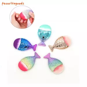 FAVORITEGOODS Bàn chải má hồng mặt nàng tiên cá, Bàn chải trang điểm đuôi nàng tiên cá dạng bột đầy màu sắc, Bàn chải móng tay hình đuôi cá mềm Bàn chải mỹ phẩm Dụng cụ làm móng tay
