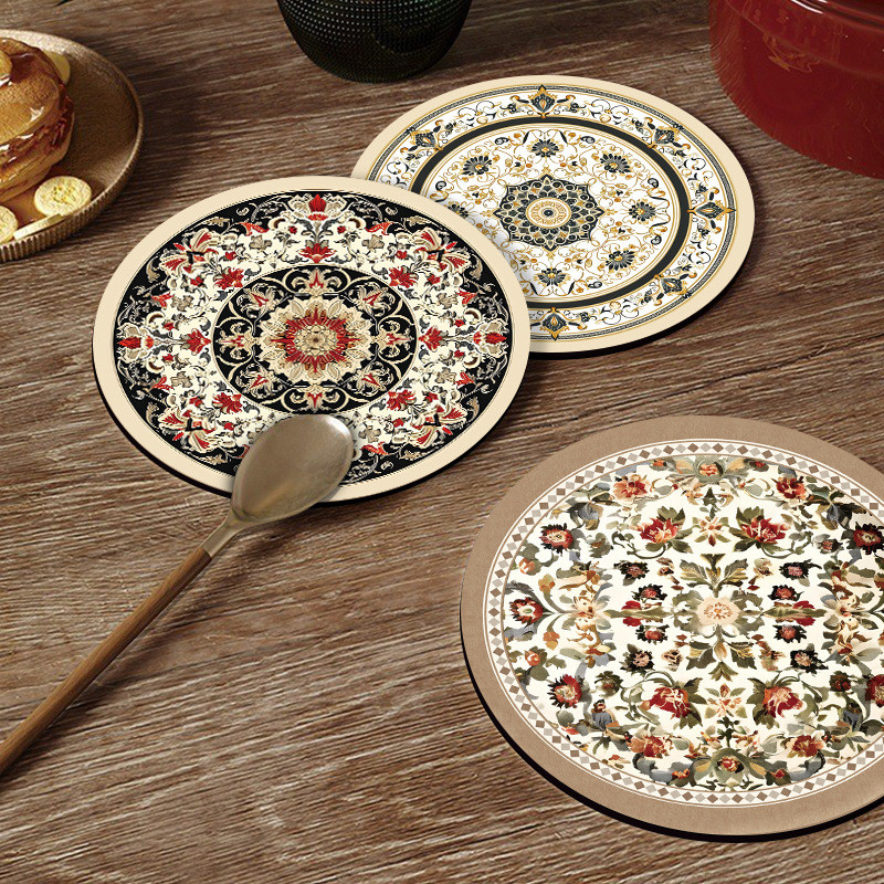 Phong Cách Cung Điện Retro Coaster Placemat Tròn Nhà Bếp Chống Thấm Nước Bàn Ăn Bán Buôn Chống Mài Mòn Chống Trơn Trượt