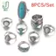 8 Cái / bộ Nhẫn Bạc Ngọc lam Nữ Bohemian Nhẫn Opal Quà Cưới