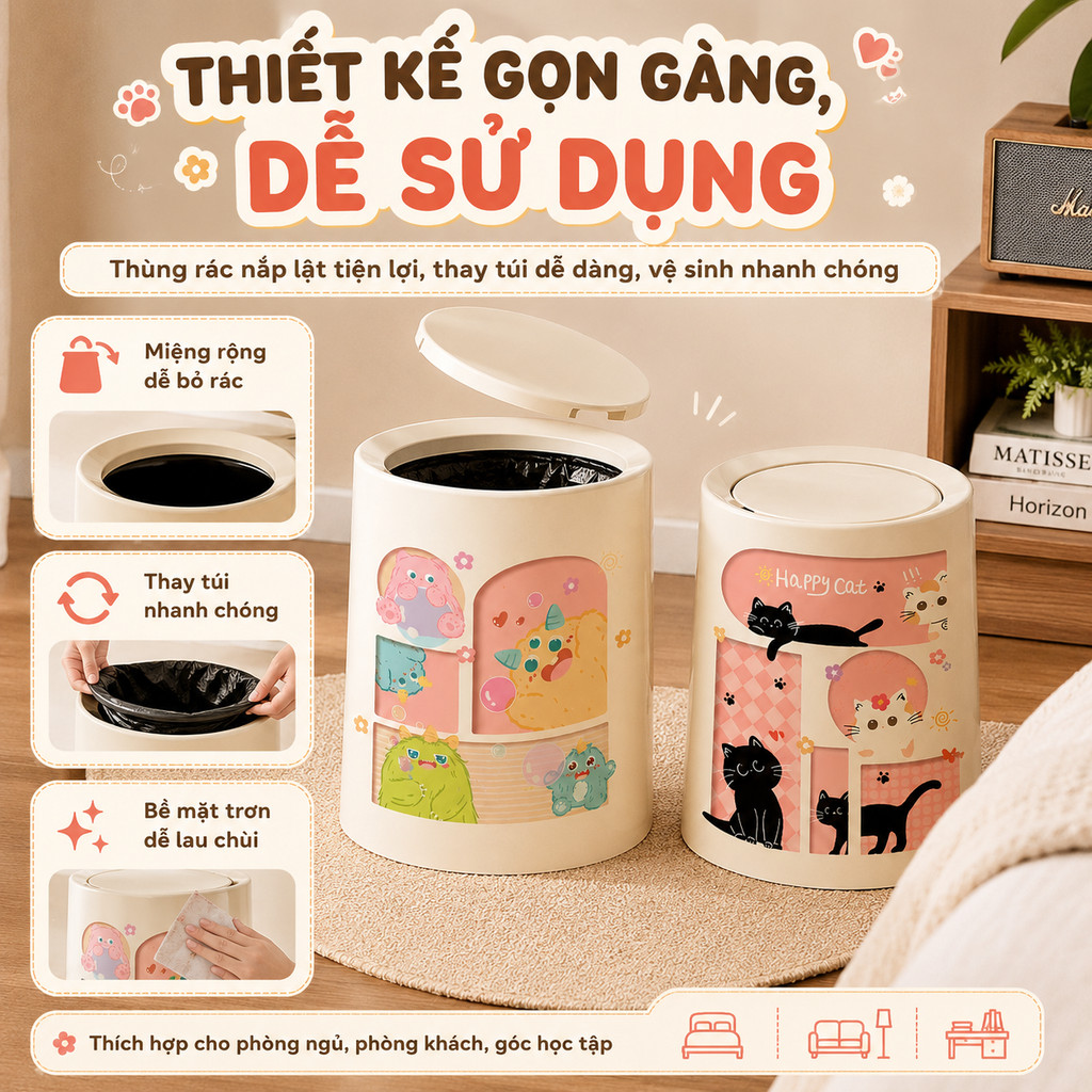 𝐂𝐌𝐀𝐑𝐓.𝐆𝐢𝐚 𝐝𝐮̣𝐧𝐠 Thùng Rác Hoạt Hình Phong Cách Dễ Thương TR06 | BigBuy360 - bigbuy360.vn