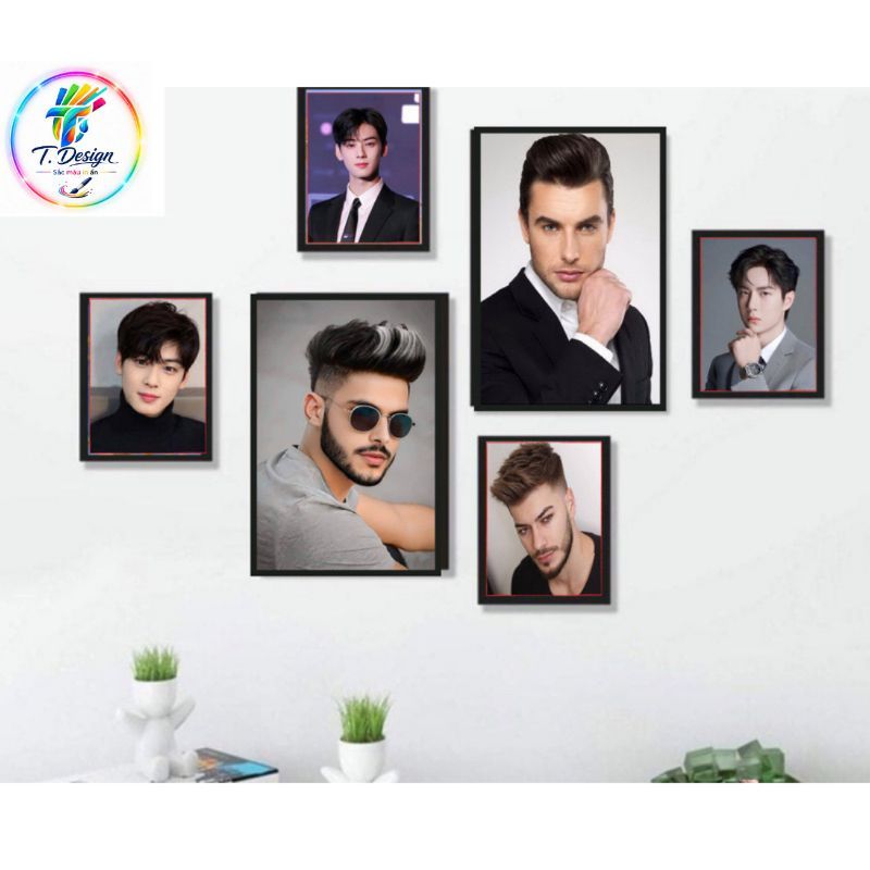 Bộ 6 tranh decor treo tường cho salon tóc nam, mẫu đa dạng, có keo dán sẵn.