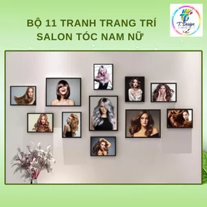 "Bộ 11 Tranh Decor Salon Tóc Nam Nữ, Dán Tường Không Khoan, Kèm Băng Keo Trang Trí"