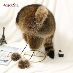 AqToCna Dễ Thương Raccoon Đuôi Sang Trọng Mũ Nữ Mùa Đông Chống Gió Thi Ấm Tai Thời Trang Ngoài Trời Nắp Tai er Mũ Nga AqToCna
