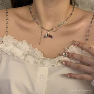 Thời Trang Cao Cấp Màu Vòng Cổ Ánh Sáng Sang Trọng Tính Khí Niche Thiết Kế Xương Đòn Dây Xích Ngôi Sao Đính Hạt Kim Cương Mặt Dây Chuyền Vòng Cổ