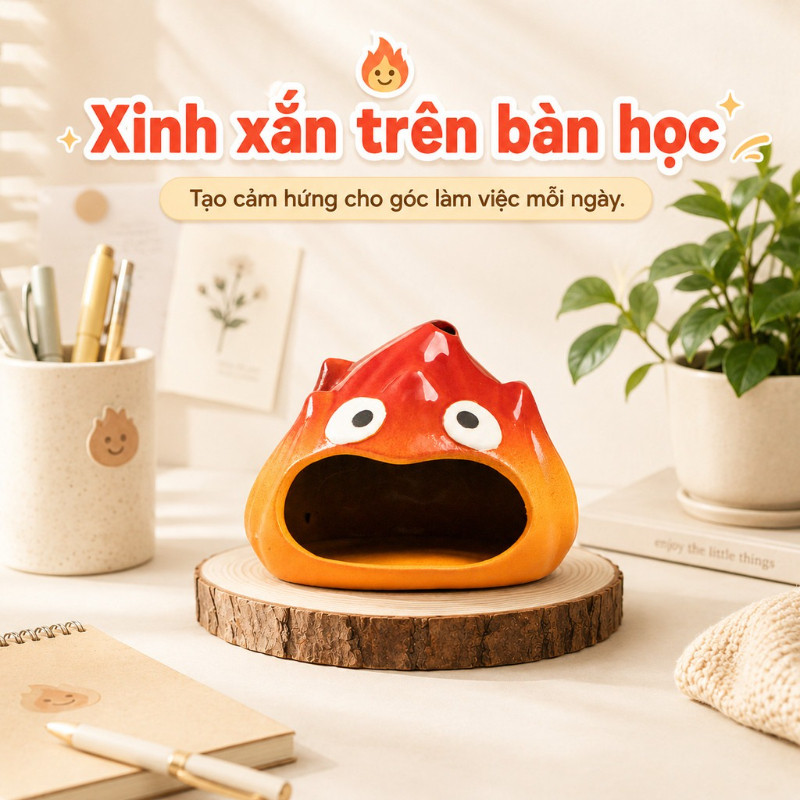 Lò sưởi gốm mini hình hoạt hình đốt tinh dầu thơm phòng để bàn trang trí dễ thương quà tặng