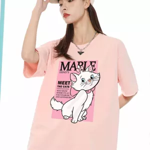Disney Mary Cat Joint Áo Thun Nữ Tay Ngắn Mùa Hè Nửa Tay Anime Hàng Hóa Hoạt Hình Hai Chiều Quần Áo Dễ Thương