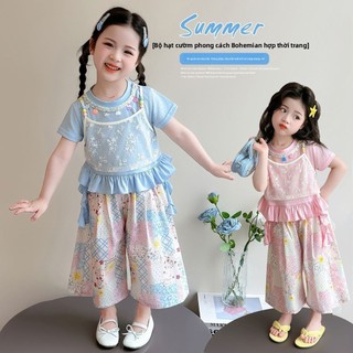 Bộ đồ mùa hè cho bé gái – Set Bohemian phối ren quần suông phong cách Hàn Quốc