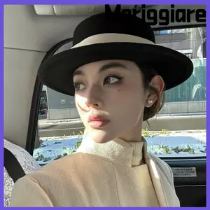 Mũ MERIGGIARE dành cho nữ, Mũ nỉ phẳng thanh lịch trang trọng, Mũ Fedora cổ điển ấm áp mùa thu đông