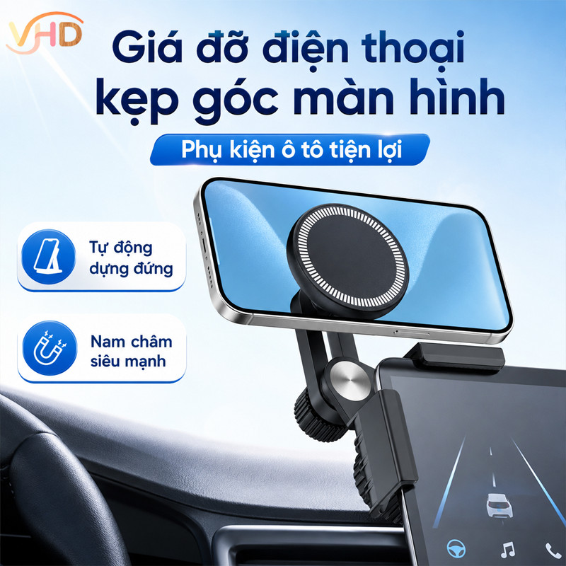 Giá Đỡ Điện Thoại Kẹp Góc Màn Hình – Tự Động Dựng Đứng, Nam Châm Mạnh, Phụ Kiện Ô Tô Tiện Lợi