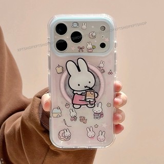 Trà sữa xoay từ tính Giá đỡ thỏ Vỏ điện thoại Acrylic cho iPhone 17 Pro Max 16 15 14 Vỏ bảo vệ chống sốc
