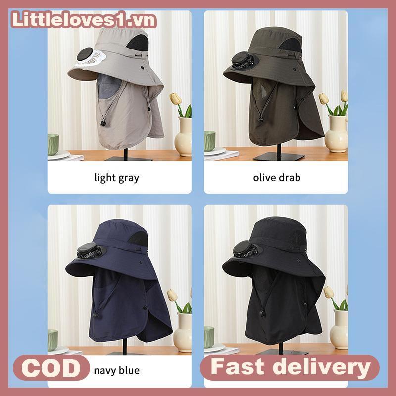 Littleloves1 Mũ ngoài trời nam có quạt bảng điều khiển năng lượng mặt trời Vành rộng chống tia cực tím Mũ chống nắng để làm vườn và câu cá VN