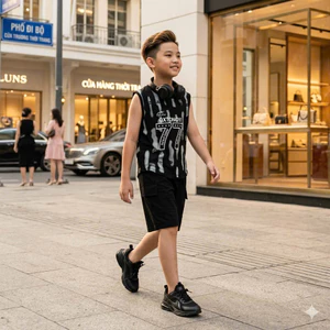 bộ ba lỗ hè bé trai hàng quảng châu hãng 18-40kg, áo phông 3 lỗ kèm quần cho bé trai, bộ cộc bé trai berie
