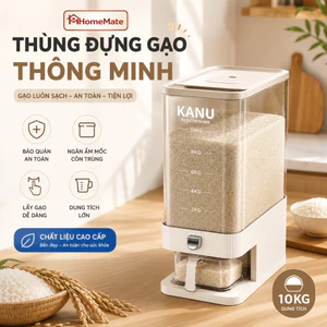 Thùng Đựng Gạo Thông Minh HomeMate 5KG/10KG Lấy Gạo Tự Động, Hộp Đựng Gạo Nhựa PET Cao Cấp Chống Ẩm Mốc