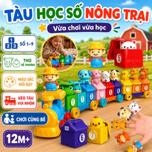 【SKISOPGO】Bộ tàu hỏa trang trại Montessori-đồ chơi ghép cặp dạy số,màu sắc và hình khối,Rối ngón tay Cho Trẻ Em