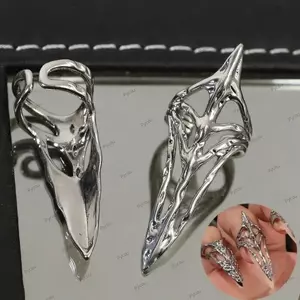 Vỏ bọc móng tay PYCOU Gothic, Thiết kế rỗng Vòng đầu ngón tay Vỏ bảo vệ đầu ngón tay, Phụ kiện trang sức Nhẫn kim loại