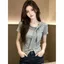 Thiết kế chấm bi cổ tròn tay ngắn mùa hè 2026 Phong cách mới Ngọt ngào Slim-fit Slimmer Look Ngắn thời trang Áo eo hẹp