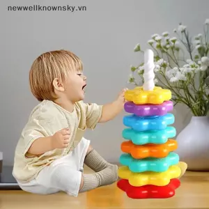 MỚI 1 Bộ Montessori Xoay Cầu Vồng Tháp Bé Staing Đồ Chơi Trẻ Em Phát Triển Kỹ Năng Vận Động Trò Chơi Quay Staing Đồ Chơi Quà Tặng Giáo Dục SKY