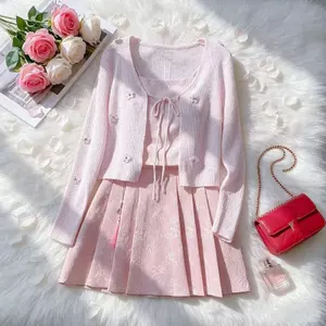Mới Trung Quốc Retro Dài Tay Hoa Cardigan Với Váy Jacquard Quần An Toàn Mùa Xuân Mùa Hè Phong Cách Nhẹ Nhàm Hơn Nhìn Bộ Đồ Thời Trang