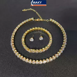 MAKY 4 Cái / bộ Nữ Pha Lê Bộ Trang Sức Nữ Charm Nelace Vòng Tay Bông Tai Trắng Zircon Dây Xích Nelace VN