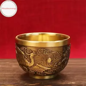 Hodou Good Lu Phượng Hoàng Xi Lanh Trang Trí Tay Truyền Thống Khắc Đồng Cốc Uống Đồng Nguyên Chất Đồng Thau Phong Thủy Bát Luy Trang Trí VN
