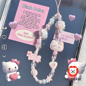 Dây chuyền điện thoại màu hồng đính cườm Kitty dễ thương sáng tạo - Dây buộc máy ảnh chống mất