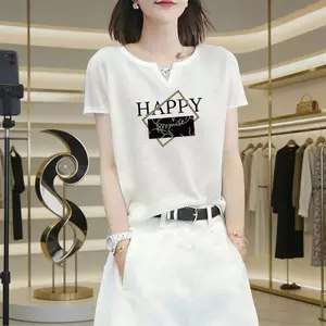 Mùa hè 2026 Áo thun ngắn tay màu trắng phong cách mới dành cho nữ Thoải mái giảm tuổi dáng rộng Áo thời trang phong cách Hàn Quốc
