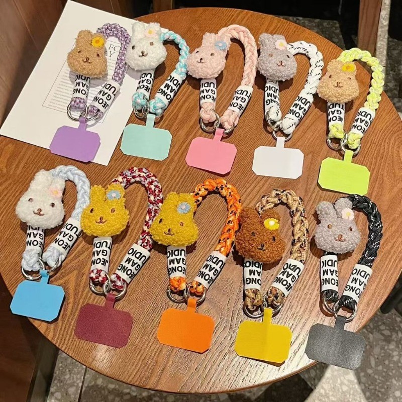 Dây đeo tay dệt tối thiểu sang trọng Bunny Vỏ điện thoại Mặt dây chuyền, Túi chìa khóa treo trang trí, Dây treo chống mất điện thoại ngoài trời
