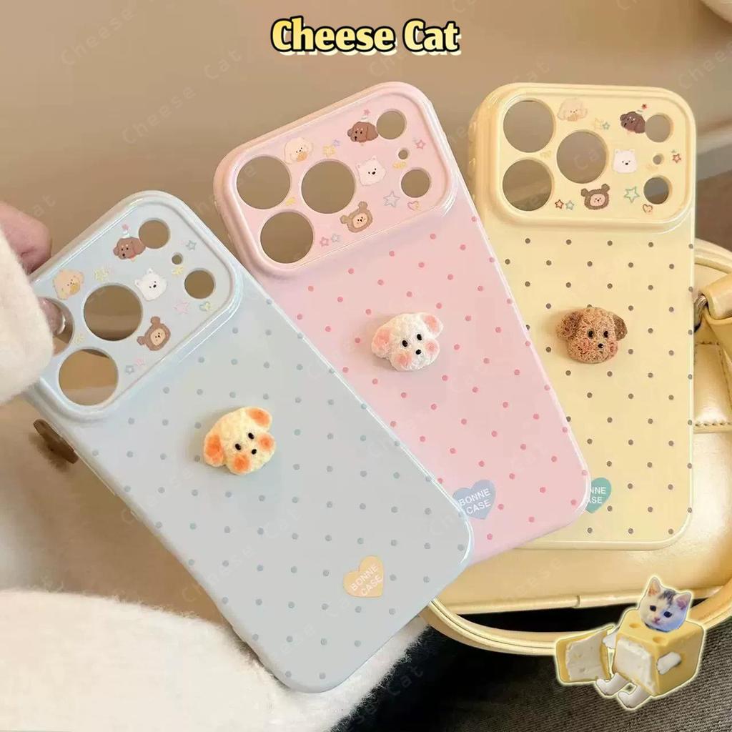Ốp điện thoại hình con chó con màu kẹo đơn giản 3D dành cho iPhone 14 13 12 11 15 Plus 16 17 Pro Max