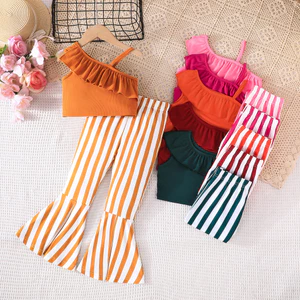 Bé Gái Pit Strip Xù Camisole + Quần Sọc loe Phù Hợp Với Mùa Hè Phong Cách Mới Thường Ngày Thời Trang Phù Hợp Với