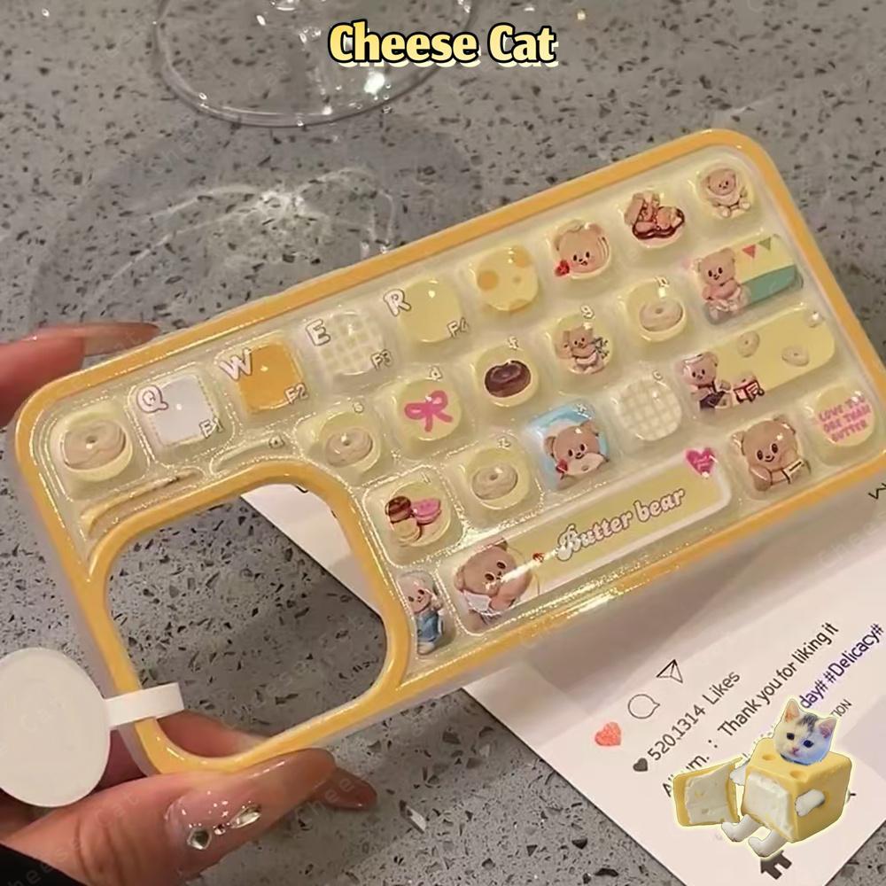Bàn phím 3D Ốp điện thoại Creative Butter Bear cho iPhone 13 14 11 12 16 17 Pro Max Ốp điện thoại giảm căng thẳng