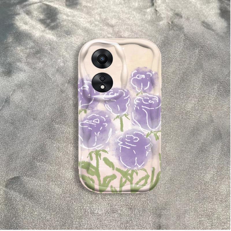 Thích Hợp Cho OPPO A18 A38 A58 A60 A17 A17K 4G 3D Điện Thoại Thông Minh TPU Mềm Hoa Tím Hoa Hồng Tulip Ins Phong Cách Chống Sốc Ốp Điện Thoại