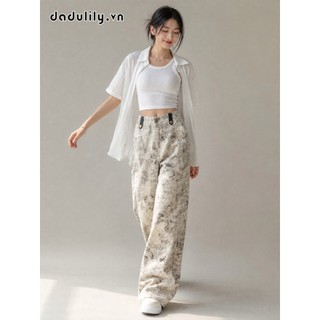DADULILY Quần Jean Nữ Ống Rộng Cạp Cao In Hoa Cà Vạt Của Mỹ