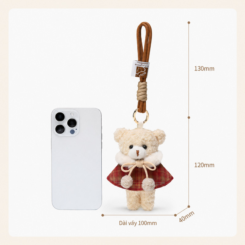 Móc Khóa Gấu Bông Cà Phê 2 Màu – Charm Treo Túi Xách Và Chìa Khóa, Dây Bền Chắc, Quà Tặng Dễ Thương Cho Bạn Gái