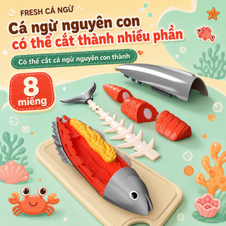 Bộ đồ chơi cắt ghép 14 chi tiết – Hộp táo, dao cắt, thớt, đĩa – Rau củ, hải sản , gà – Mô phỏng nấu ăn, rèn khéo léo