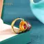 PNPIA- Vàng Cổ Tay Nghề Thủ Công Tự Nhiên Carnelian Nhẫn Nữ Hoa Men Phong Cách Quốc Gia Nhẹ Sang Trọng Cưới Trang Sức Quà Tặng