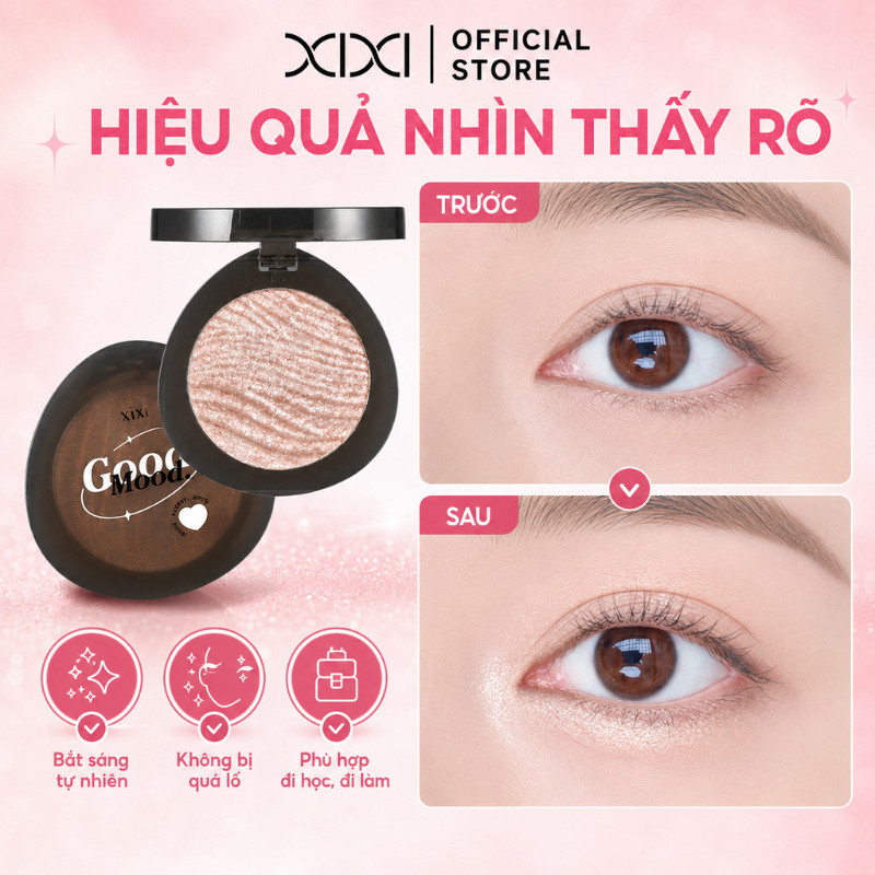 XIXI Phấn Mắt Nhũ Đơn Baked Eyeshadow, Nhũ Mịn Bắt Sáng Lấp Lánh, Lên Màu Chuẩn Lâu Trôi D570