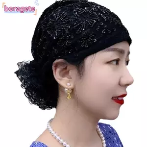 Mũ Bonnet BORAGETE, Vỏ Đàn Hồi Khăn Trùm Đầu Tóc Trắng, Thêu Hoa Full Cover Thoáng Khí Đầu Quấn Mũ Mùa Hè