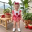 Bộ áo liền quần thêu dâu tây không tay có băng đô cho bé gái