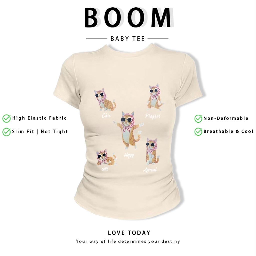 BOOM Áo Baby Tee Nữ Cotton Ôm Body-Áo Thun Ngắn Tay Y2K In Hình PhongCách Mùa Hè, Cổ Tròn Hàng Đầucách hàn quốc phong144