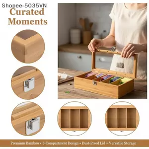 {AKIN} Hộp đựng túi trà tre có năm ngăn đựng trà bằng gỗ di động Hộp đựng trà hiệu quả cho nhà bếp và văn phòng {a}
