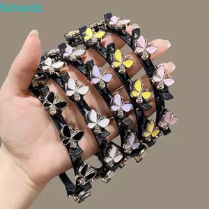 FUHUIOT Dây Buộc Tóc Có Kẹp, Sáng Bóng Thanh Lịch Nữ Bướm Tóc, Phụ Kiện Tóc Mũ Phong Cách Pháp Băng Đô Quấn Tóc Nhựa Quà Tặng