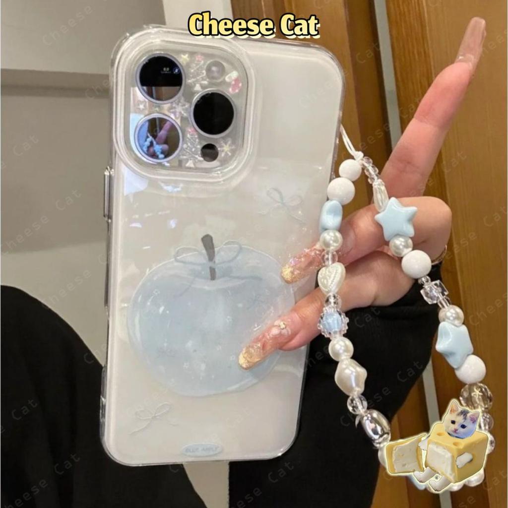 Táo nơ xanh Ốp điện thoại ins cho iPhone 13 14 12 11 15 16 17 Pro Max 17 Air Xs XR 7Plus