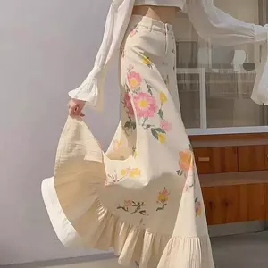 Váy đuôi cá cao in hình quả mơ đẹp độc đáo Phong cách mới Váy chữ a Dopamine thời trang Váy đẹp