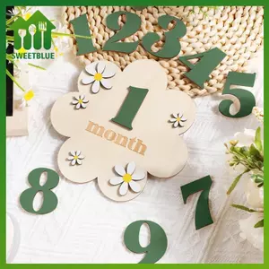 SWEET Gỗ Bé Hàng Tháng Cột Mốc Thẻ Hoa Hai Mặt Số Tháng Bé Gái Bé Trai Sơ Sinh Đạo Cụ Chụp Ảnh Phụ Kiện n