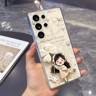 Ốp Điện Thoại Mới Màu Trắng Cỏ Ba Lá Bé Gái Thích Hợp Cho Samsung A13 A05 A03 S23 S24 S25 ULTRA S22 S23PLUS S24PLUS A02S A12 A06 S23ULTRA Vỏ Bảo Vệ Chống Sốc