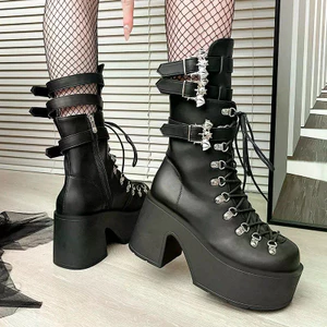 Nam Nữ Cùng Phong Cách Tăng Cường Giày Hiệp Sĩ Đế Dày Nữ Gót Dày Phong Cách Gothic y2k Văn Hóa Châu Á Đậm Giày Giữa Ống Pun