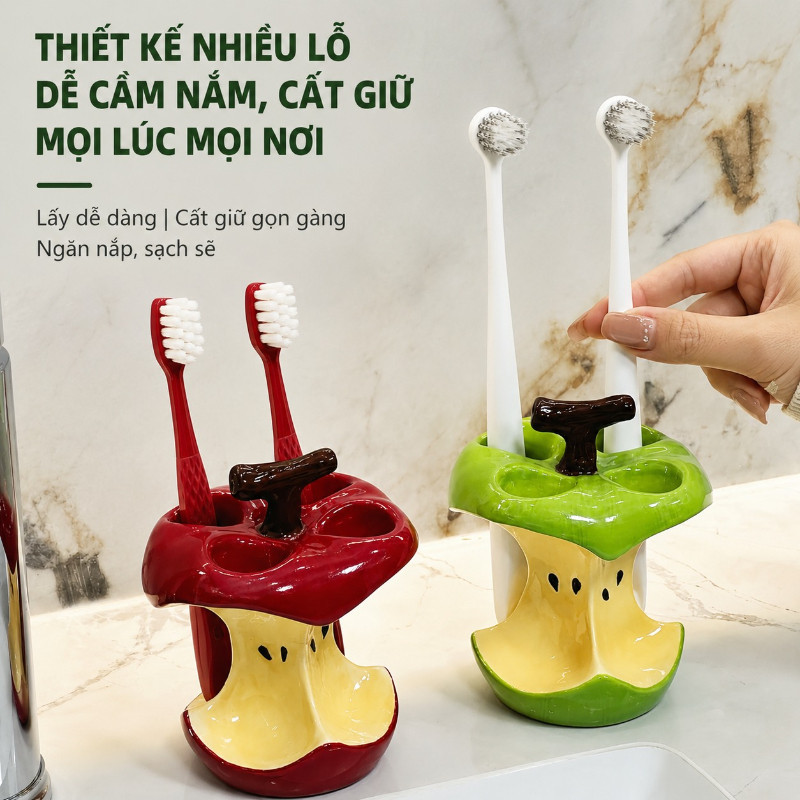 Sáng Tạo Apple Shape Giá Đỡ Bàn Chải Đánh Răng Gốm,Giá Đựng Bàn Chải Trang Điểm 4 Lỗ,Phụ Kiện Phòng Tắm
