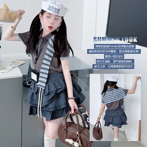 Váy Kẻ Sọc Bé Gái Mùa Hè Phong Cách Mới Trẻ Em Phiên Bản Hàn Quốc Váy Thời Trang Phối Ren Cao Cấp