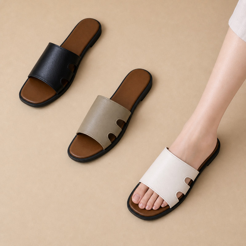 Atikota Nữ Cổ Điển Rộng Rỗng Flat Trượt Dép Mềm Mại Không Trơn Trượt Xăng đan Mùa Hè Thời Trang Hàng Ngày Ngoài Trời Cho Nữ